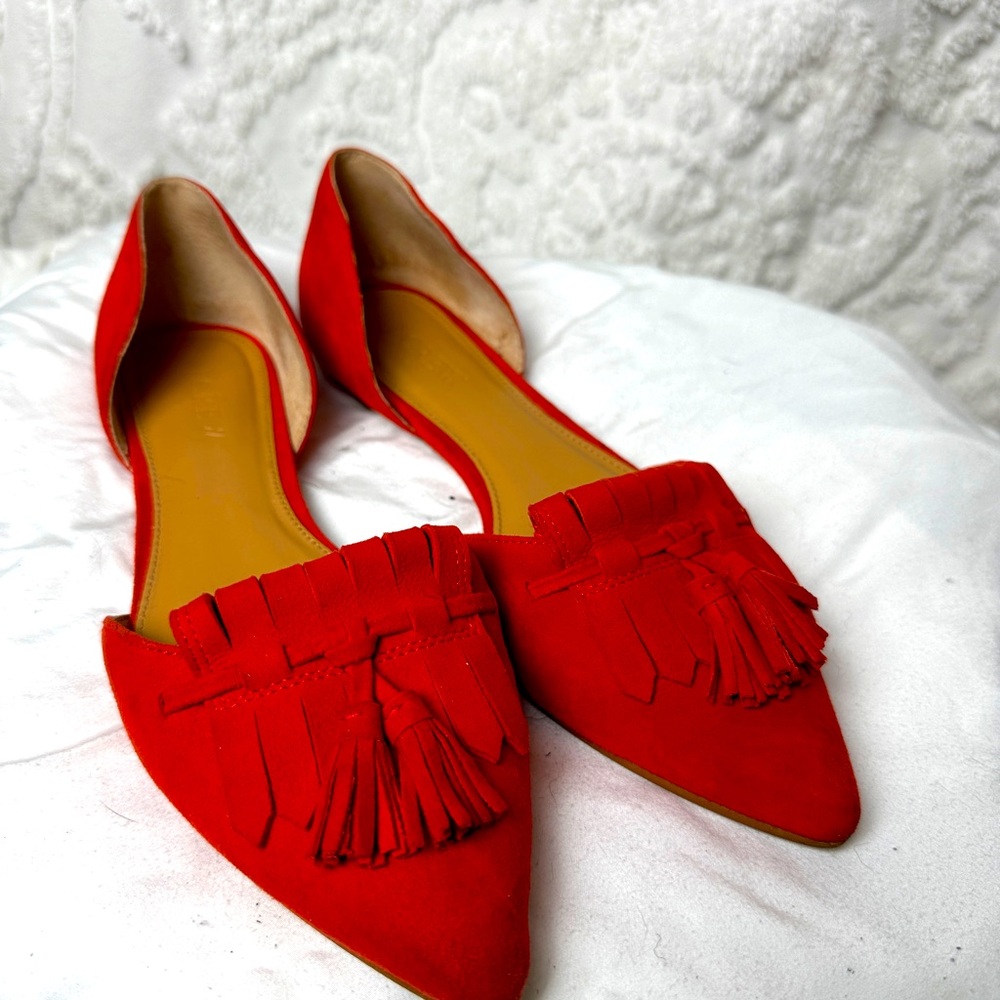J.Crew Suede D’Orsay Tassel Flats Red Size 6